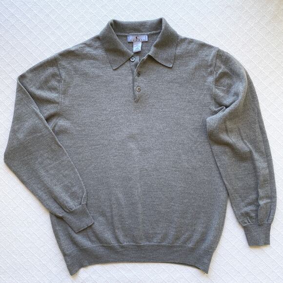 Cumran 100% Merino Wool Collared Polo Sweater Gray Made in Italy Mens Large - Picture 4 of 6